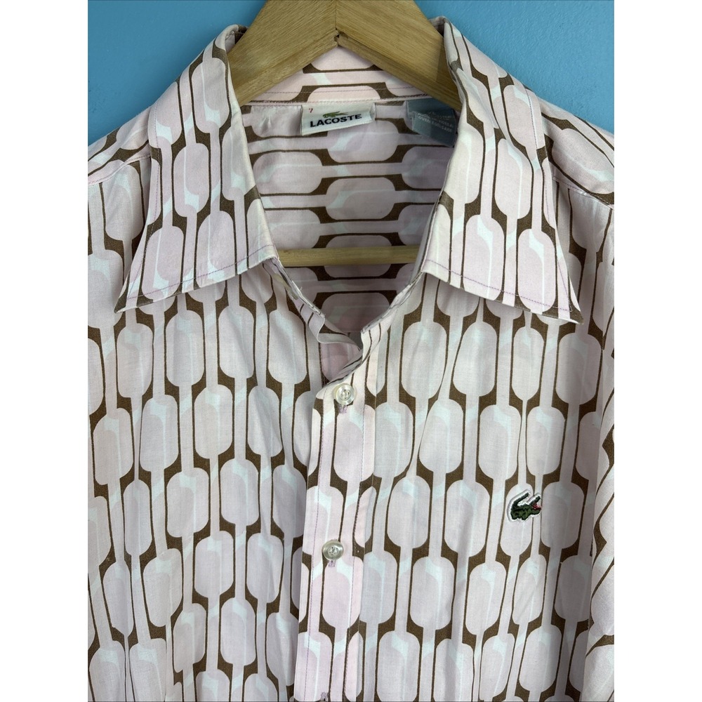 Vintage XL Lacoste Pink Geometric Long Sleeve Shirt Barel Cuff Made In Korea